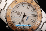 Tag Heuer Aquaracer 500 Calibre 5 Swiss ETA 2892 Automatic Movement Gold Bezel with White Dial and White Stick Markers