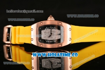 Richard Mille RM007 Miyoa 6T51 Automatic Rose Gold Case with Diamonds Dial and Yellow Rubber Strap