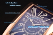 Franck Muller Long Island Swiss Quartz Rose Gold Case Rose Gold Bezel with Blue Leather Strap and Blue Dial