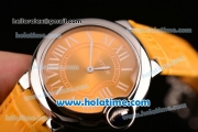 Cartier Ballon Bleu Swiss Quartz Steel Case with Yellow Leather Strap White Markers and Yellow Dial