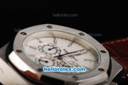 Audemars Piguet Royal Oak City of Sails Chronograph Quartz Movement White Dial with White Stick Markers and Silver Case-Brown Leather Strap