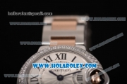 Cartier Ballon Bleu De Small Swiss Quartz Rose Gold/Steel Case with Silver Dial Diamonds Bezel and Roman Numeral Markers