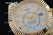 Rolex Sky-Dweller Asia 2813 Automatic Gold Case with Black Leather Strap and White Dial