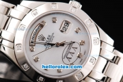 Rolex Day Date Oyster Perpetual Swiss ETA 2836 Automatic Movement Silver Case with White Dial and Diamond Markers