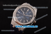 Audemars Piguet Royal Oak 41MM Miyota 9015 Automatic Steel Case with Diamonds Bezel Blue Dial and Stick Markers (EF)