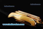 Rolex Daytona Swiss Valjoux 7750 Automatic Movement Gold Case with Double Row Diamond Bezel - Diamond Markers and Black Leather Strap