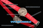 Cartier Ronde Louis Cartier Miyota 1L45 Quartz Steel Case with Red Leather Strap and Diamonds Bezel