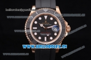 Rolex Yachtmaster 40 Swiss ETA 2836 Automatic Rose Gold Case with Black Dial and Black Rubber Strap Dot Markers - 1:1 Original (JF)