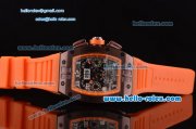 Richard Mille RM011 Swiss Valjoux 7750-SHG Automatic Brown PVD Case with Orange Rubber Strap and Skeleton Dial
