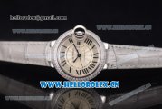 Cartier Ballon Bleu Medium Asia Automatic Steel Case with Silver Dial Grey Leather Strap and Diamonds Bezel (YF)