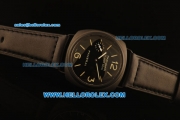 Panerai Luminor Marina Swiss ETA 6497 Manual Winding Movement PVD Case with Black Dial and Yellow Markers-Black Leather Strap