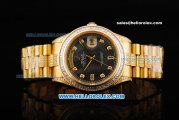 Rolex Day Date II Oyster Perpetual Automatic Movement Full Gold with Diamond Bezel - Diamond Markers and Black MOP Dial