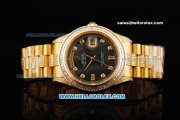 Rolex Day Date II Oyster Perpetual Automatic Movement Full Gold with Diamond Bezel - Diamond Markers and Black MOP Dial