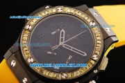 Hublot Big Bang Chronograph Swiss Quartz Movement PVD Case with Yellow Diamond Bezel and Yellow Rubber Strap-Lady Model