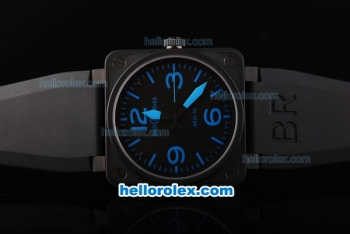 Bell & Ross BR 01-92 Swiss ETA 2836 Automatic Movement PVD Case with Black Dial and Blue Numeral/Stick Marker-Black Rubber Strap