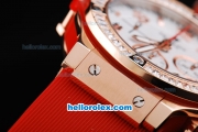 Hublot Big Bang Swiss Valjoux 7750 Automatic Movement Rose Gold Case with Diamond Bezel-White Dial and Red Rubber Strap