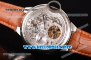 Cartier Ballon Bleu De Tourbillon Asia Automatic Steel Case with Skeleton Dial and Genuine Brown Leather Strap