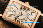 Franck Muller Long Island Swiss ETA Quartz Movement Diamond Bezel with White Dial and Black Leather Strap