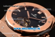 Hublot Classic Fusion Tourbillon Manual Winding Rose Gold Case with Black Dial and Black Leather Strap