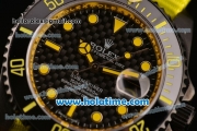 Rolex Submariner Asia 2813 Automatic PVD Case with Yellow Markers Carbon Fiber Dial and Yellow Nylon Strap