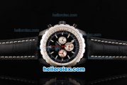 Breitling Chrono-Matic Chronograph Quartz Movement PVD Case with Black Dial and Silver Subdials-Black Leather Strap