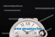 Cartier Ballon Bleu De Small Swiss ETA Quartz Steel Case with White Dial and Roman Numeral Markers - Diamonds Bezel (JF)