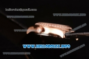 Omega De Ville Prestige Miyota Quartz Rose Gold Case with White MOP Dial Diamonds Bezel and Black Leather Strap