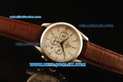 Omega Seamaster Chronograph Miyota Quartz with White Dial and Brown Leather Strap 7750Coating -Sapphire