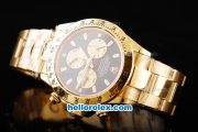 Rolex Daytona Swiss Valjoux 7750 Chronograph Movement Full Gold Case/Strap with Black Dial and Gold Subdials