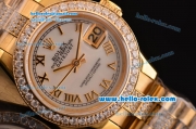 Rolex Datejust Swiss ETA 2671 Automatic Gold Case with White Dial Diamond Bezel and Roman Numeral Markers-Lady Size