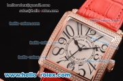 Franck Muller Master Square Swiss Quartz Rose Gold Case with White Dial Diamond bezel and Red Leather Strap