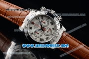 Rolex Daytona Chrono Clone Rolex 4130 Automatic Steel Case with White Dial and Brown Leather Strap (EF)