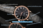 Patek Philippe Calatrava Miyota Quartz Rose Gold Case with Roman Numeral Markers and Black Dial