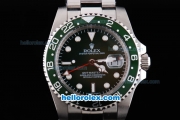 Rolex GMT Master II Oyster Perpetual Date Automatic with Black Dial and Green Bezel --Round Bearl Marking-small Calendar
