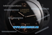 Panerai Luminor 1950 3 Days GMT PAM 441 Clone P.9001 Automatic Ceramic Case with Black Dial and Brown Leather Strap Arabic Numeral Markers