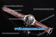 Cartier Rotonde De Chrono Miyota Quartz Steel Case with Black Starry Dial and Brown Leather Strap - Stick Markers