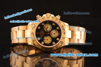 Rolex Daytona Swiss Valjoux 7750-SHG Automatic Gold Case/Strap with Black Dial and Diamond Markers