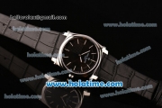 Patek Philippe Gondolo Japanese Miyota Quartz Steel Case with Black Leather Bracelet Stick Markers and Black Dial