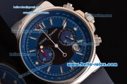 Ulysse Nardin Maxi Marine Chrono Japanese Miyota OS20 Quartz Stainless Steel Case with Blue Rubber Strap and Blue Dial