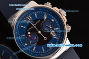 Ulysse Nardin Maxi Marine Chrono Japanese Miyota OS20 Quartz Stainless Steel Case with Blue Rubber Strap and Blue Dial