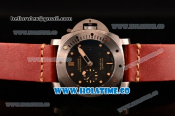 Panerai PAM 305 Luminor Submersible 1950 3 Days Automatic Ceramica Asia ST Automatic Steel Case with Yellow Markers Red Leather Strap and Black Dial