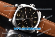 Panerai Radiomir 1940 3 Days GMT Power Reserve Asia ST25 Automatic Steel Case with Black Dial and Brown Leather Strap Stick/Arabic Numeral Markers