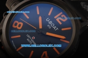 U-BOAT IFO Left Hook Automatic Movement PVD Bezel with Black Dial and Leather Strap-Orange Marking