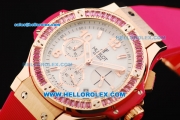 Hublot Big Bang Chronograph Swiss Quartz Movement Rose Gold Case with Pink Diamond Bezel and Rubber Strap-Lady Model