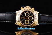 Rolex Daytona Oyster Perpetual Chronometer Automatic Gold Case with Black Dial and White Marking-Leather Strap