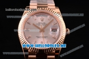 Rolex Day-Date Swiss ETA 2836 Automatic Rose Gold Case/Bracelet with Silver Dial and Stick Markers (BP)