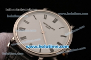 Patek Philippe Calatrava Miyota OS2035 Quartz Steel Case with Roman Numeral Markers and White Dial