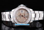 Rolex Yacht-Master Oyster Perpetual Chronometer Automatic with Light Brown Dial,White Bezel and White Round Bearl Marking-Small Calendar