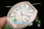 Franck Muller Heart Swiss Quartz Steel Case with Green Leather Strap Diamond Bezel and White Dial - ETA Coating