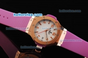 Hublot Big Bang Swiss Quartz Movement White Dial with Rose Gold Bezel and Purple Rubber Strap-Lady Size